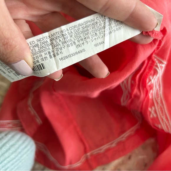 Zara Basic Coral Orange Swim Cover Up Tunic Dress Sz S Caftan White Embroidery - Picture 8 of 11